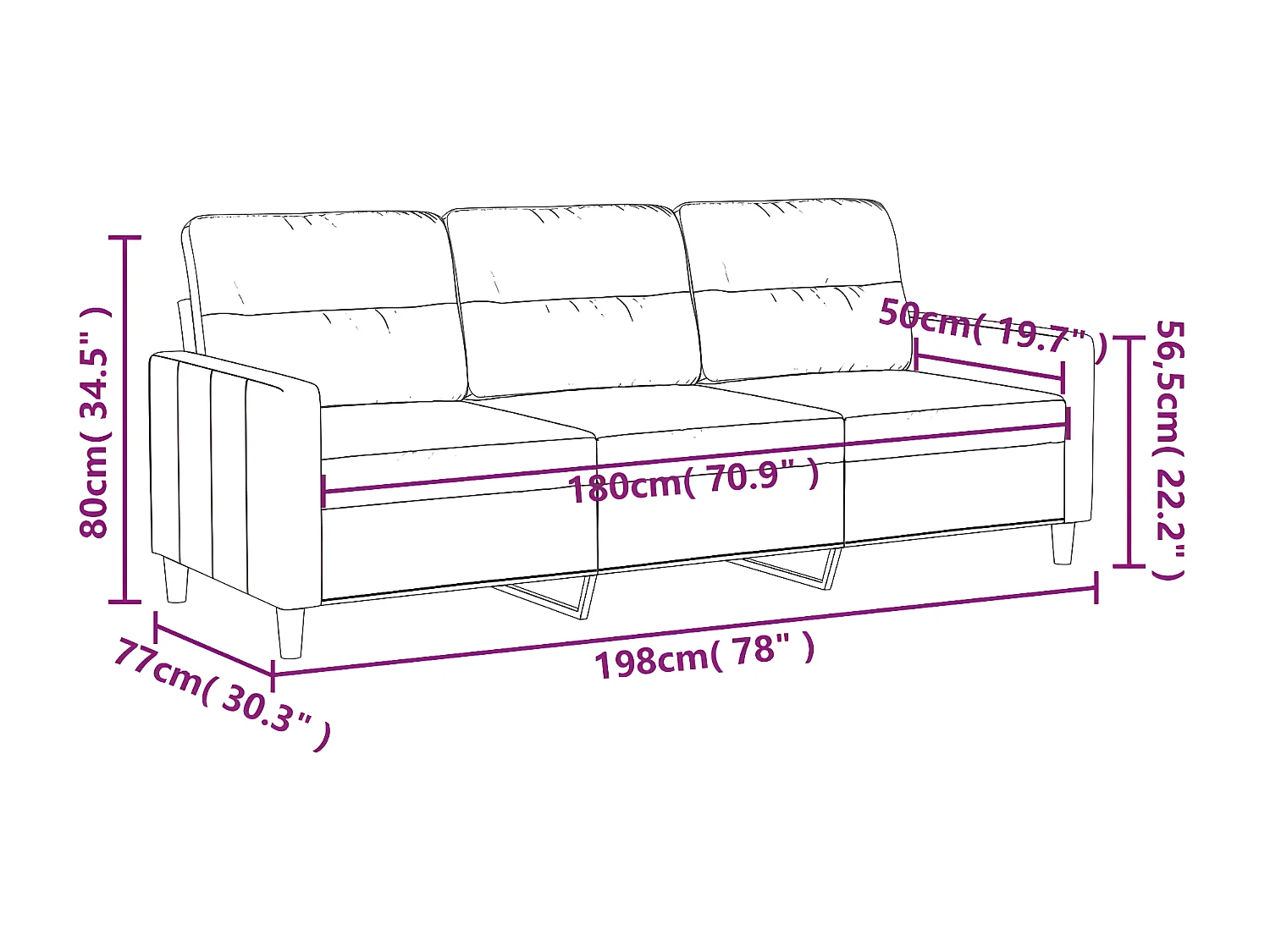 3-zitsbank Donkergrijs 180 cm Stof