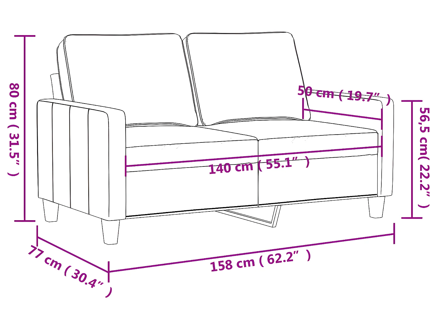 2-zitsbank Donkergrijs 140 cm Stof
