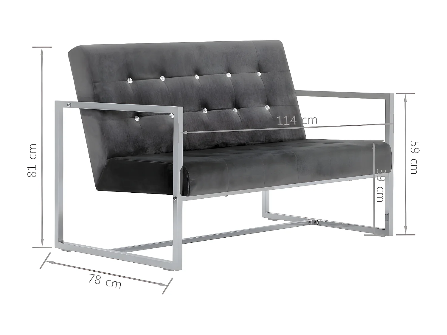 2-zitsbank met armleuningen Donkergrijs Chroom en fluweel