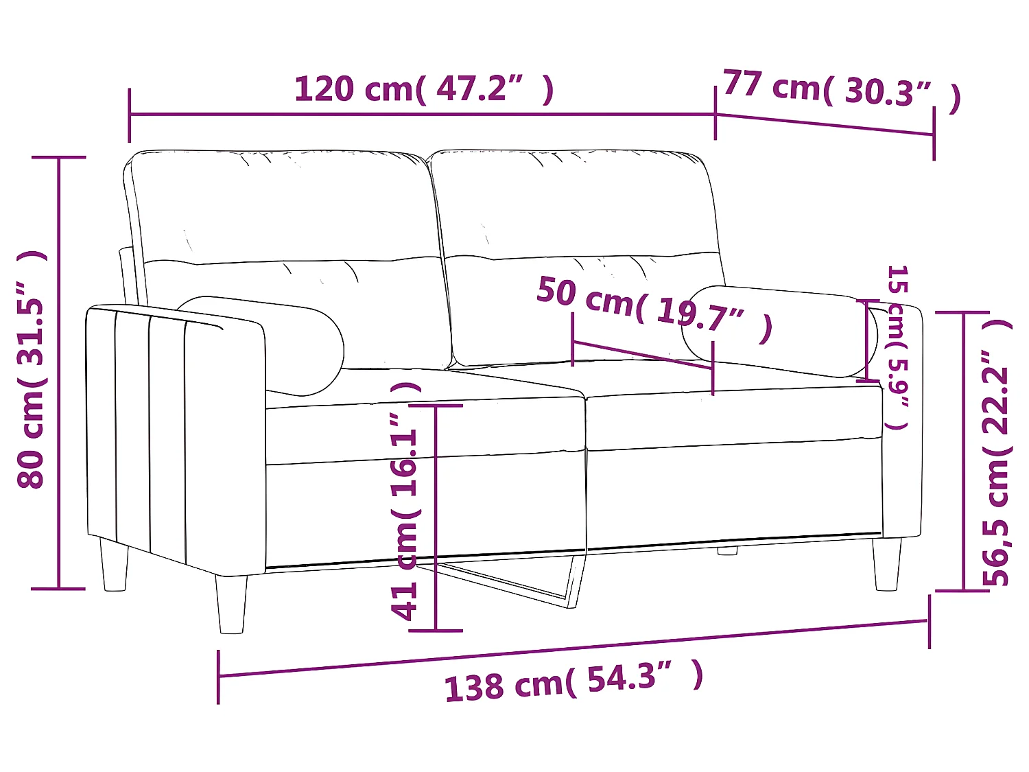 2-zitsbank met donkergrijze kussens 120 cm stof