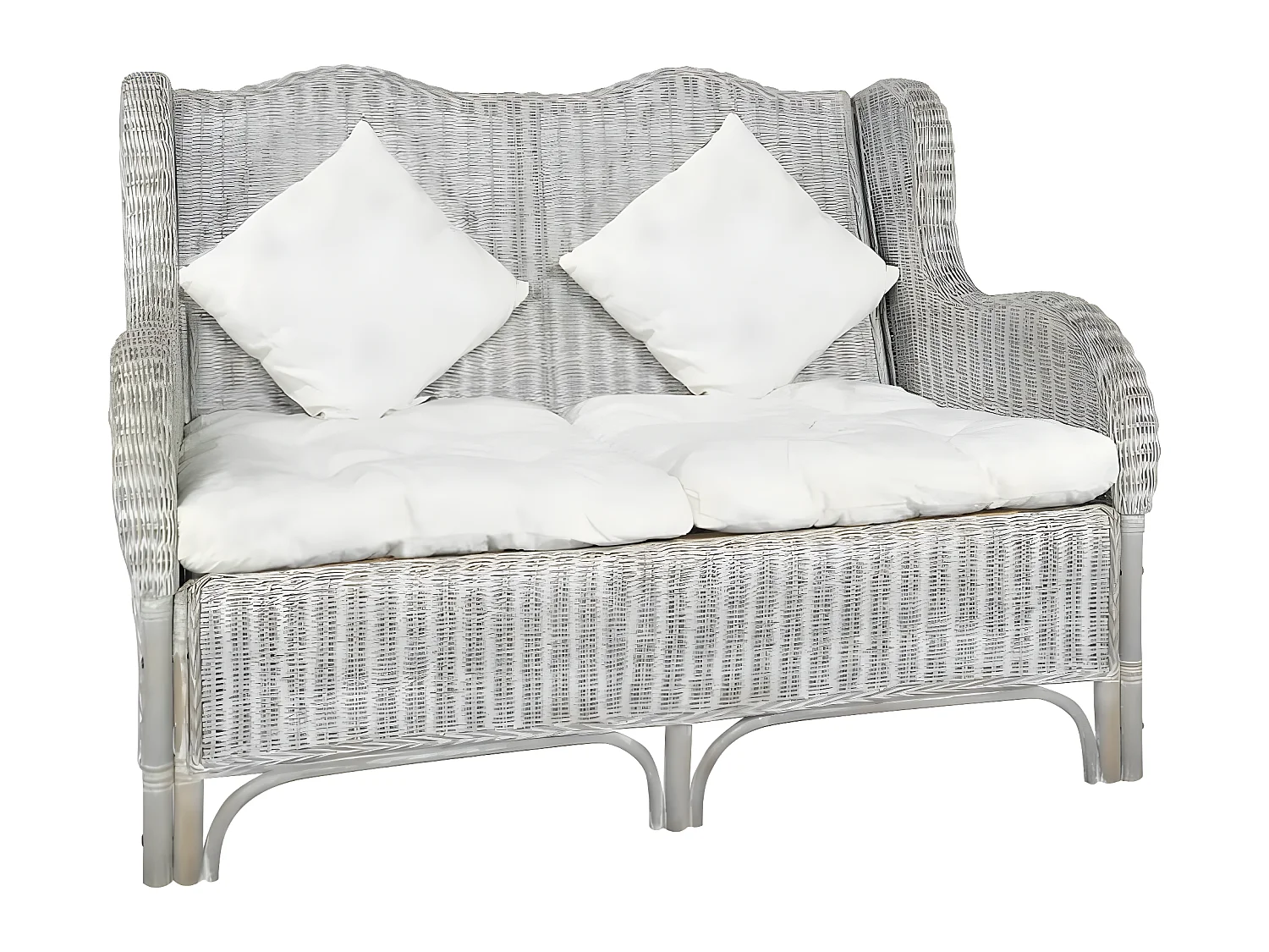 Canapé 2 places Gris Rotin naturel et lin