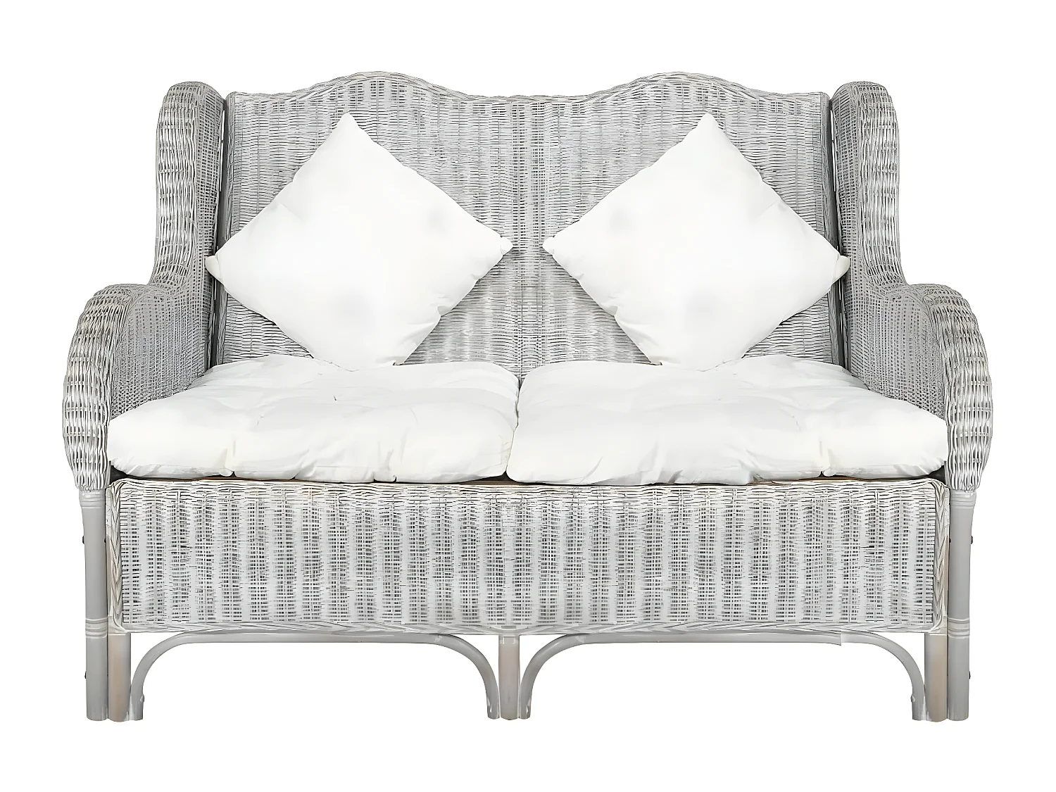 Canapé 2 places Gris Rotin naturel et lin