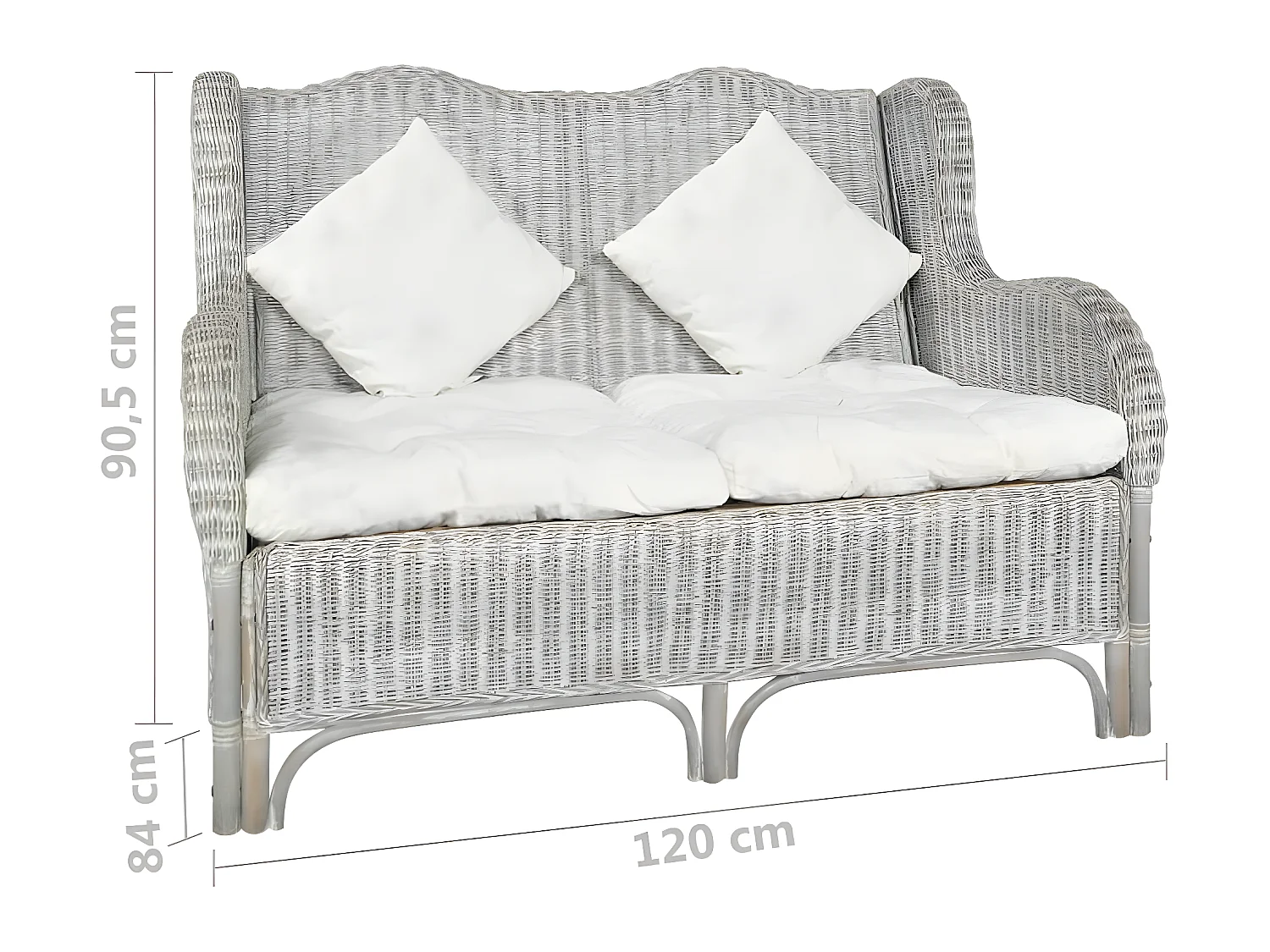 Canapé 2 places Gris Rotin naturel et lin