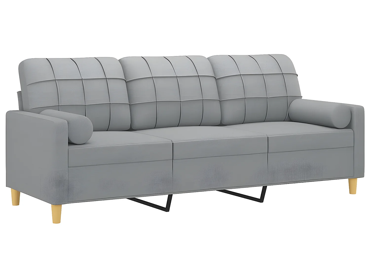 Canapé 3 places avec oreillers gris clair 180 cm tissu