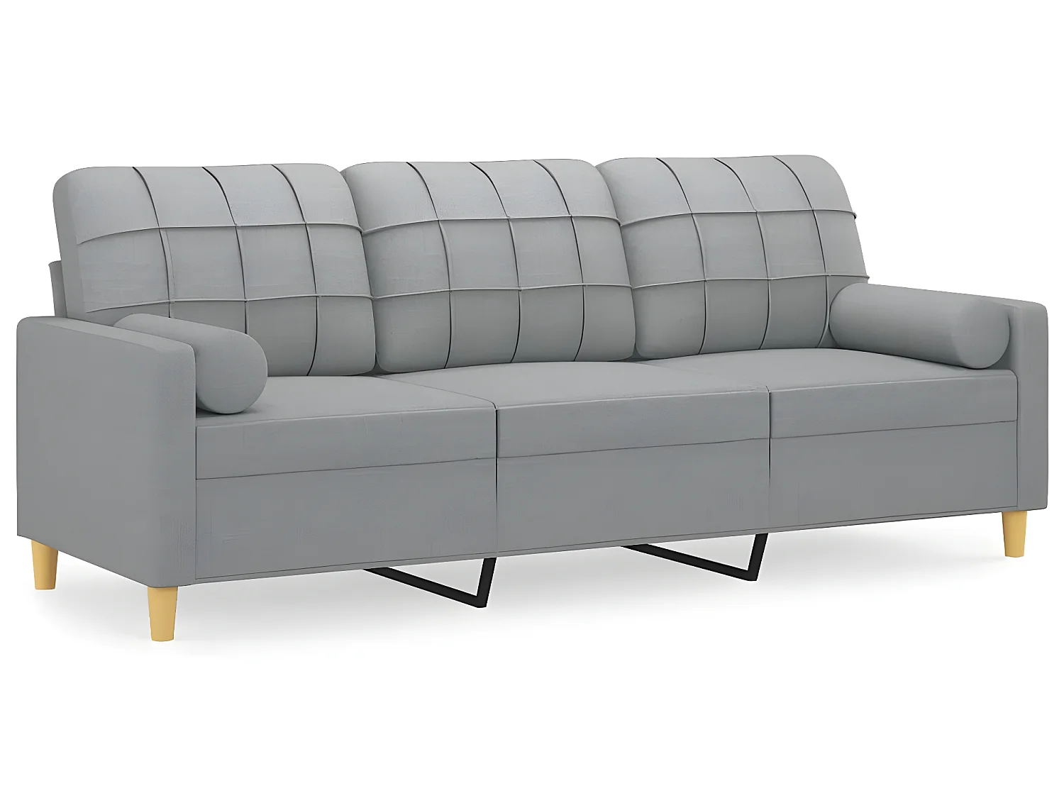 Canapé 3 places avec oreillers gris clair 180 cm tissu