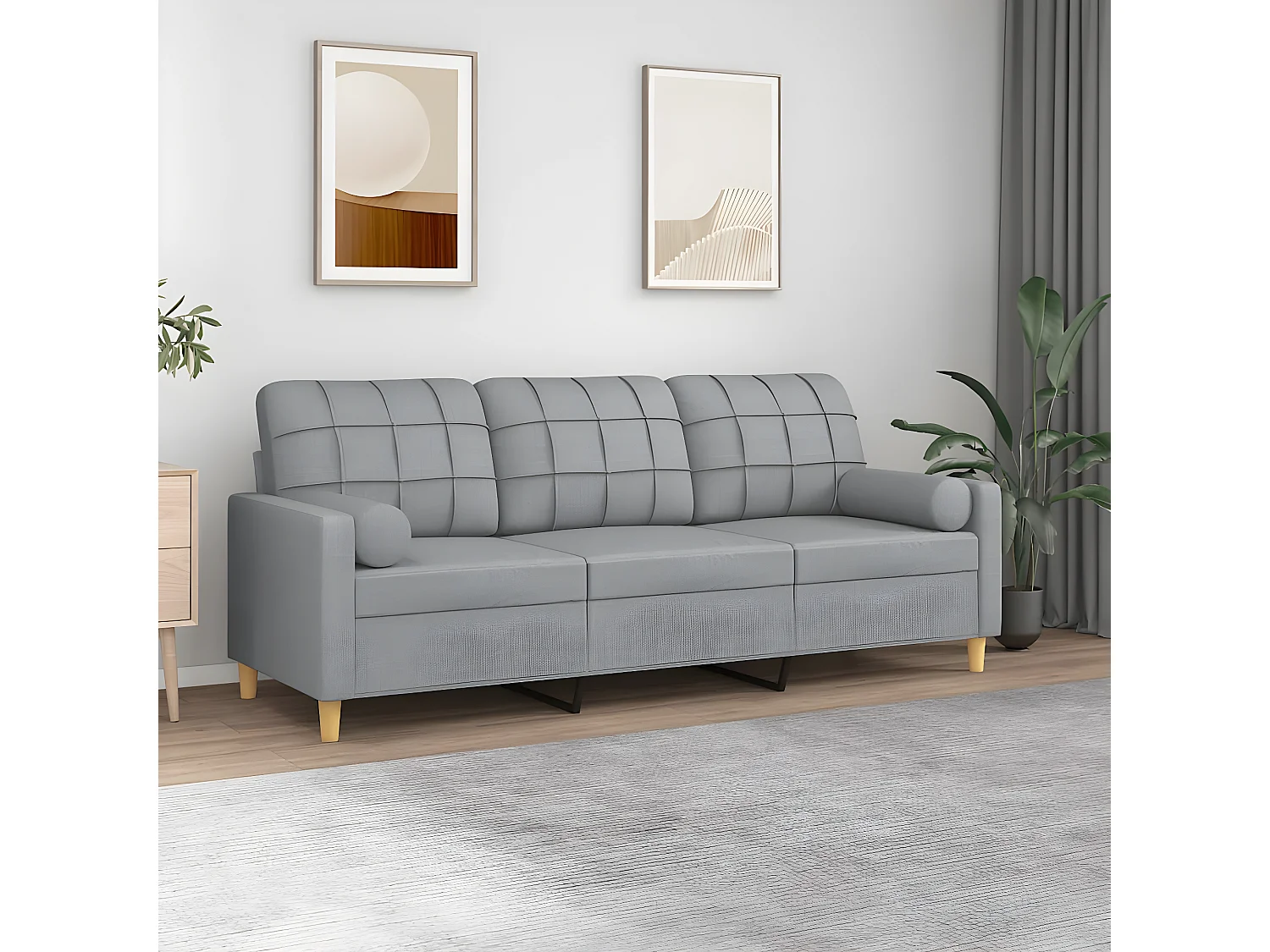 Canapé 3 places avec oreillers gris clair 180 cm tissu