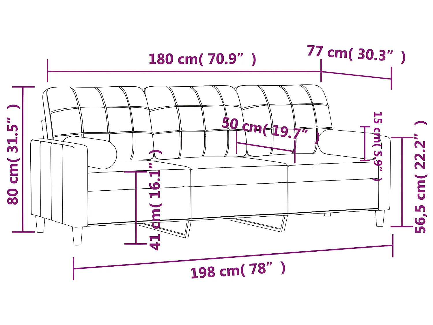 Canapé 3 places avec oreillers gris clair 180 cm tissu
