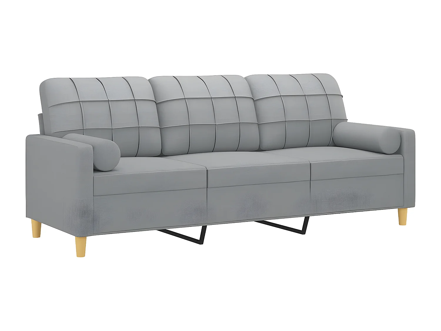 Canapé 3 places avec oreillers gris clair 180 cm tissu