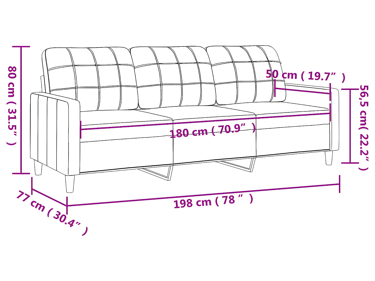 Canapé à 3 places Jaune clair 180 cm Tissu