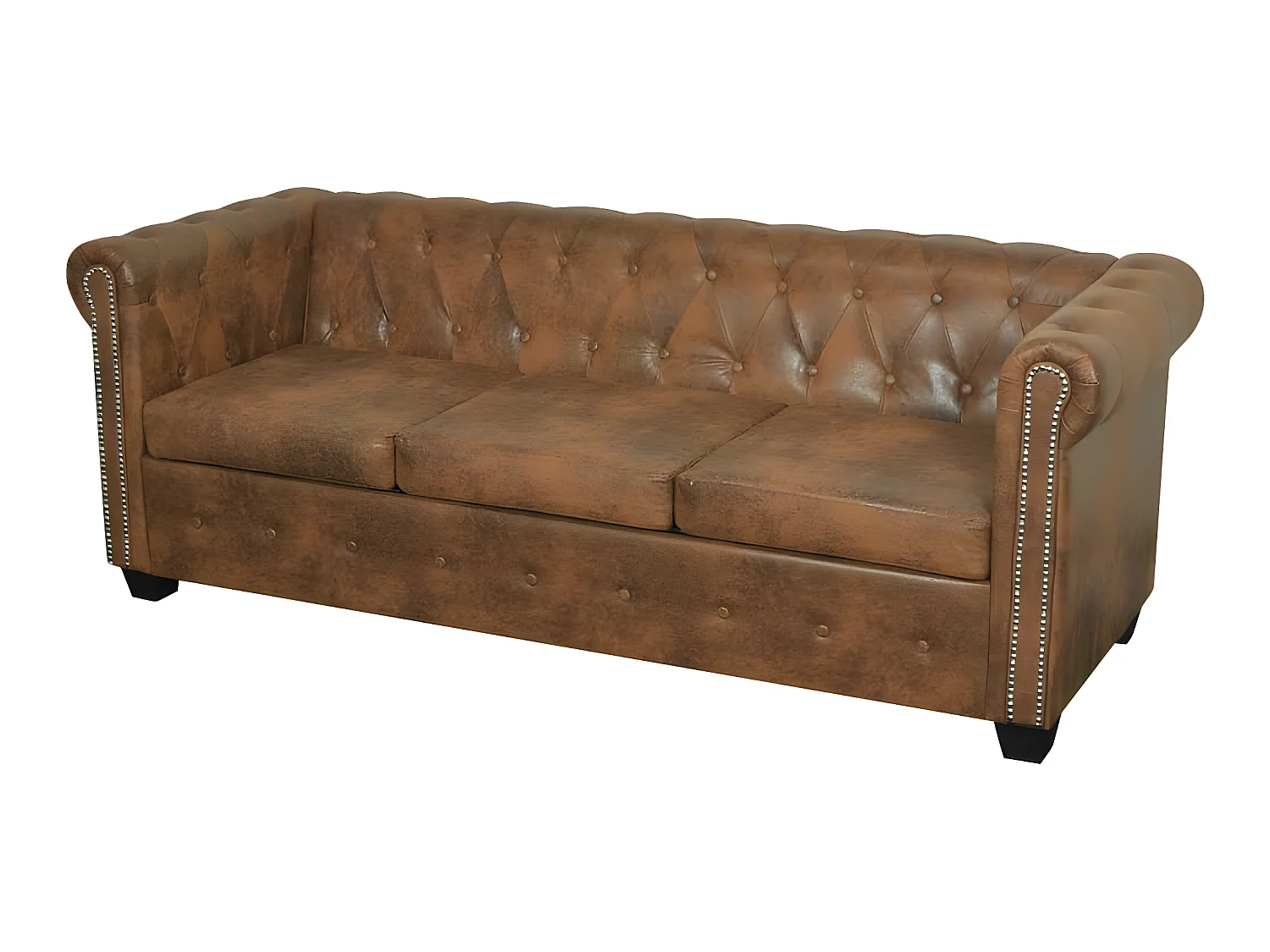 Canapé Chesterfield 3 places cuir artificiel marron