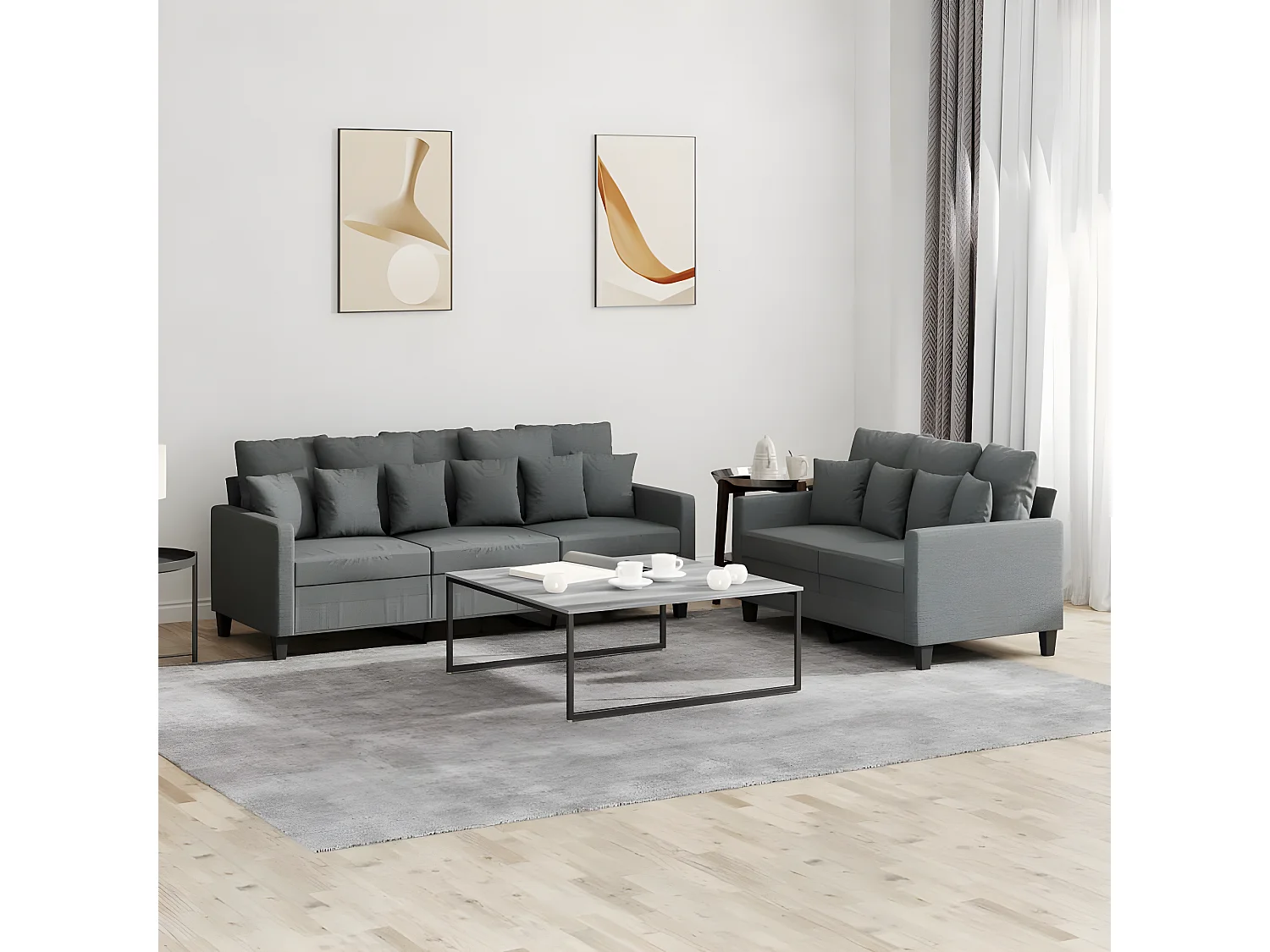 Conjunto de sofá de 2 piezas con cojines de tela gris oscuro