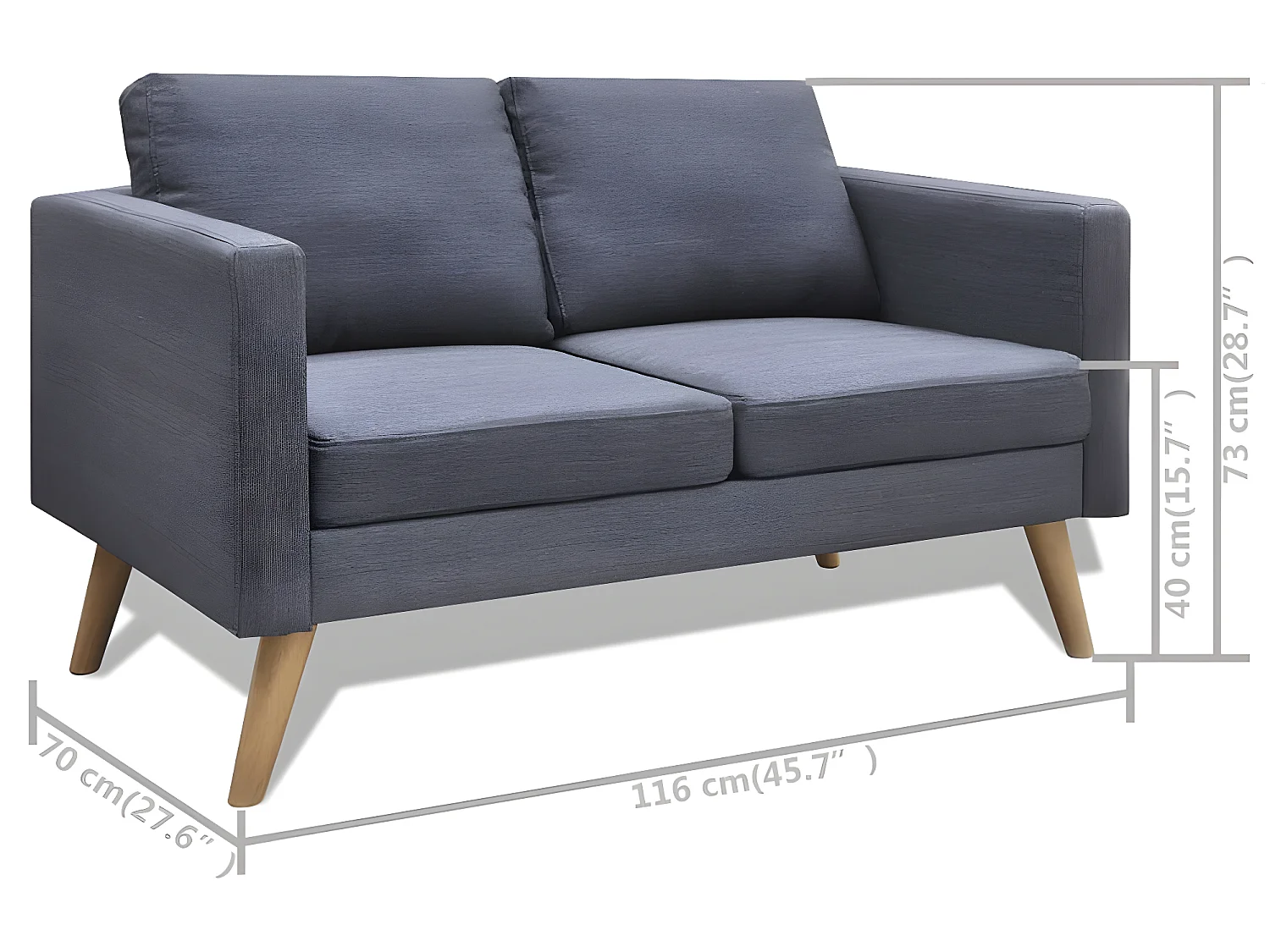 Jeu de canapé à 2 places et à 3 places Tissu Gris foncé