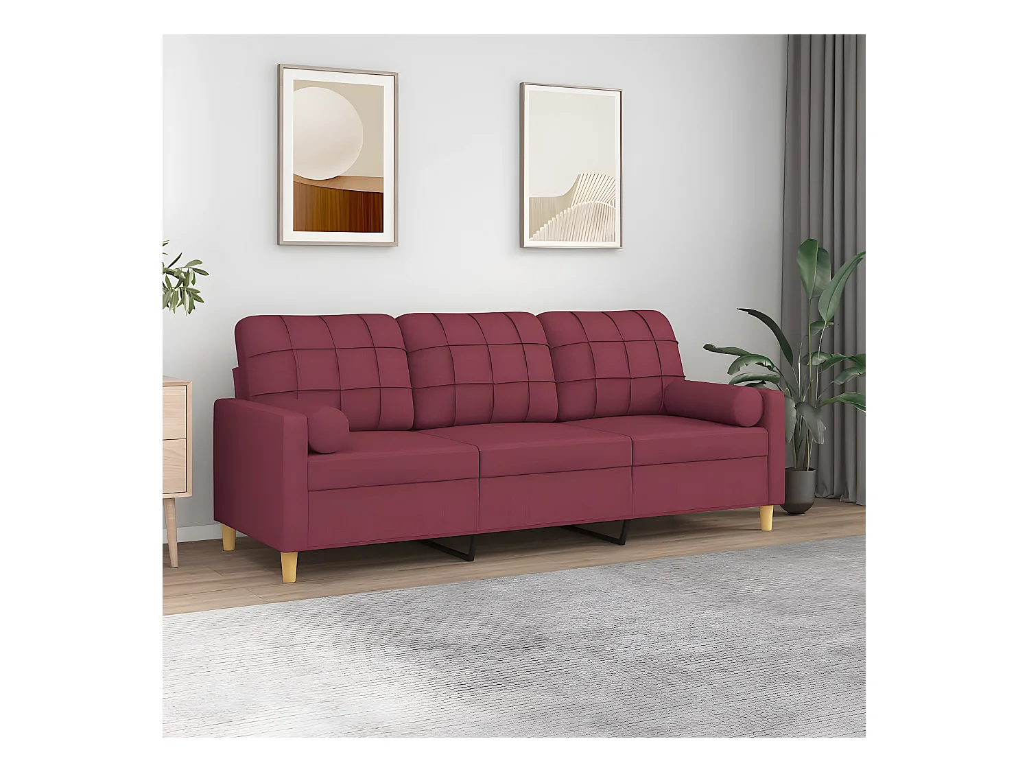 3-zitsbank met bordeauxrode sierkussens 180 cm stof