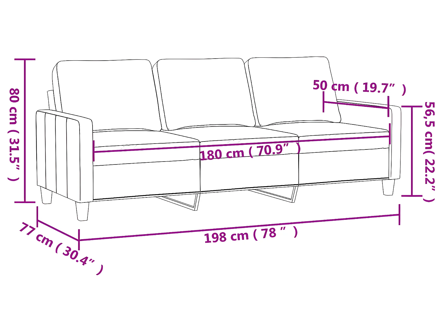 3-zitsbank Crème 180 cm Kunstleer
