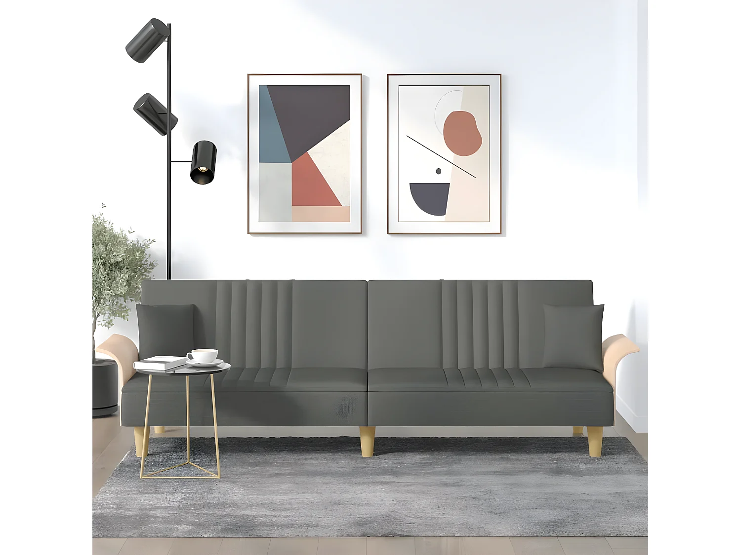 Slaapbank met armleuningen donkergrijze stof