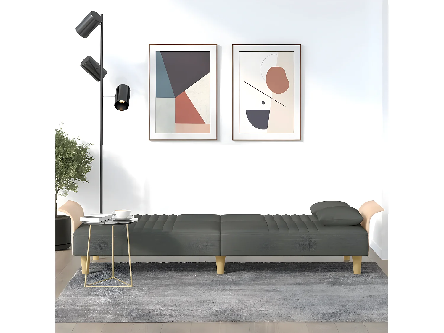 Slaapbank met armleuningen donkergrijze stof