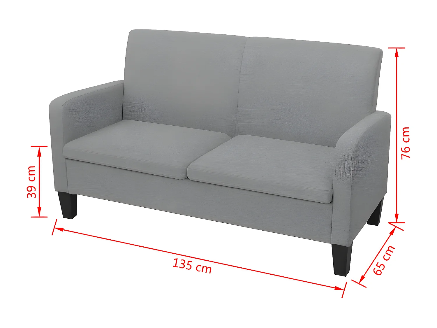 2-zitsbank 135 x 65 x 76 cm Lichtgrijs