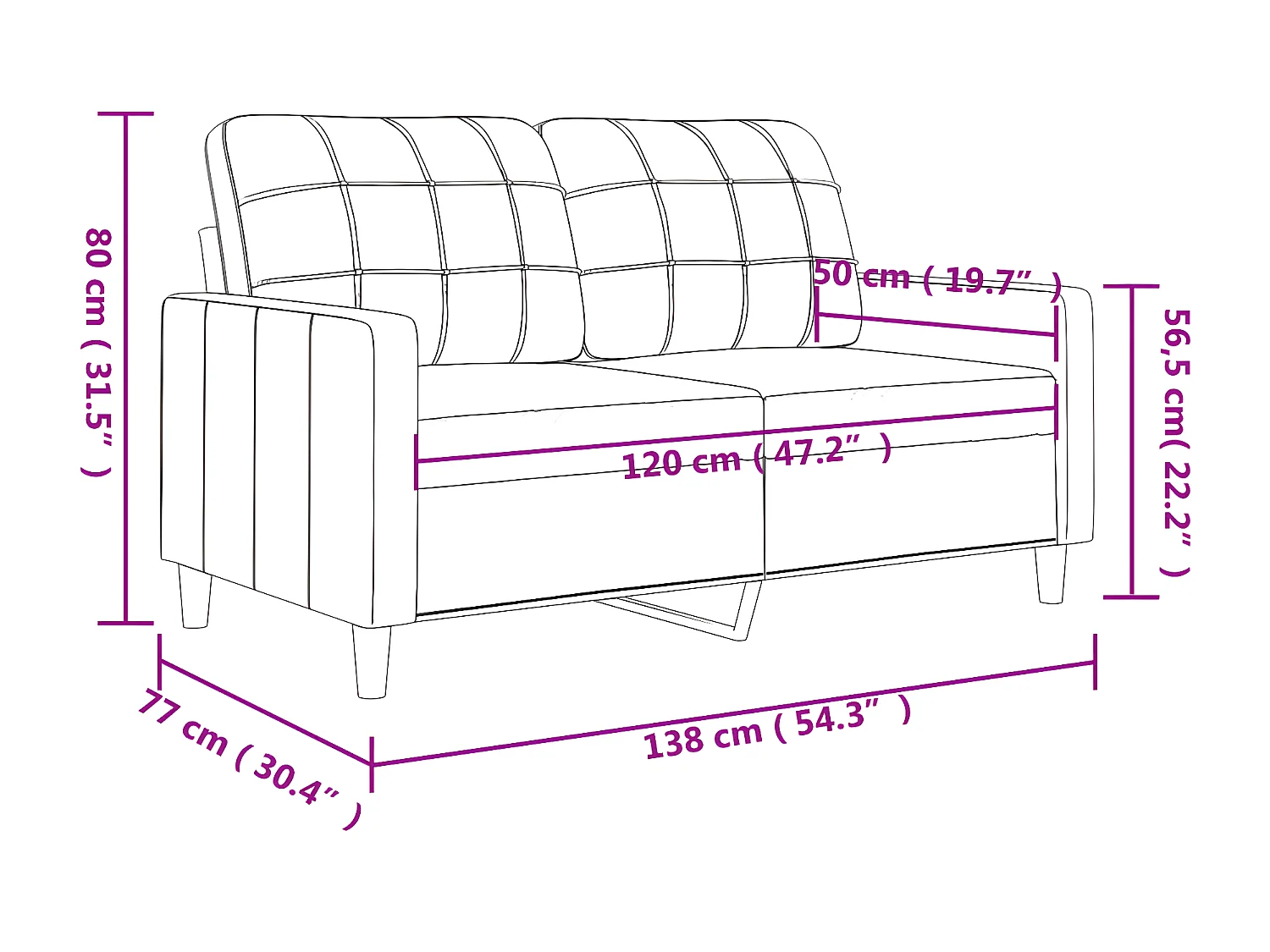 2-zitsbank Lichtgrijs 120 cm Stof