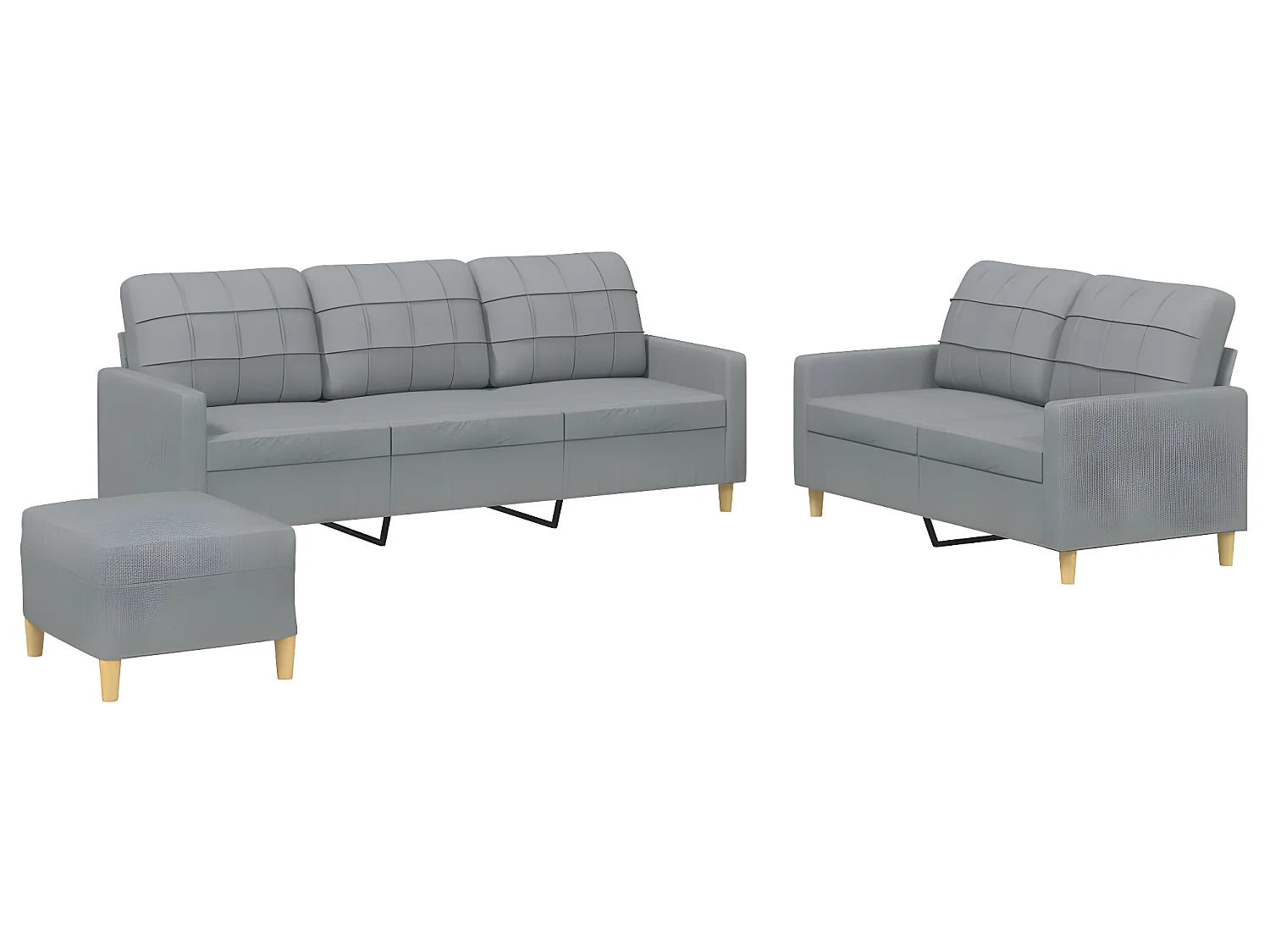 3-teiliges Sofaset mit Kissen aus hellgrauem Stoff