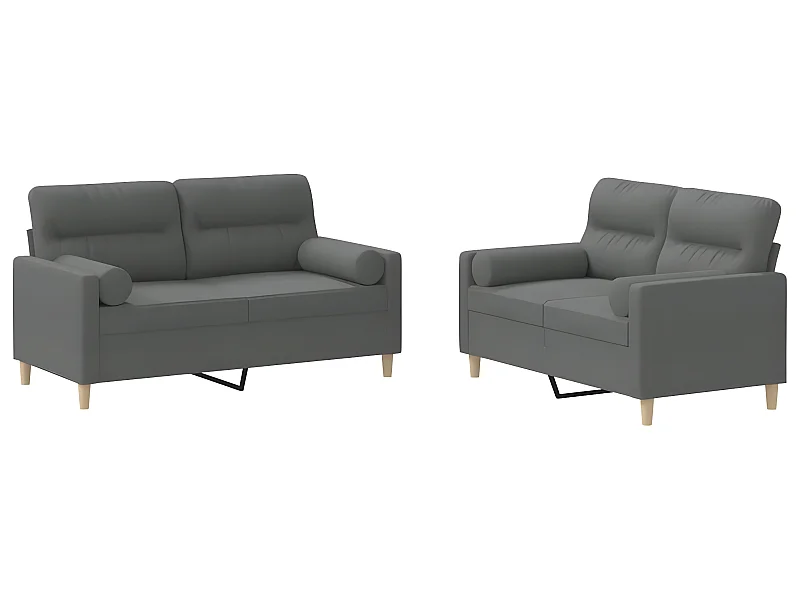 Ensemble de canapés 2 pcs coussins gris foncé tissu