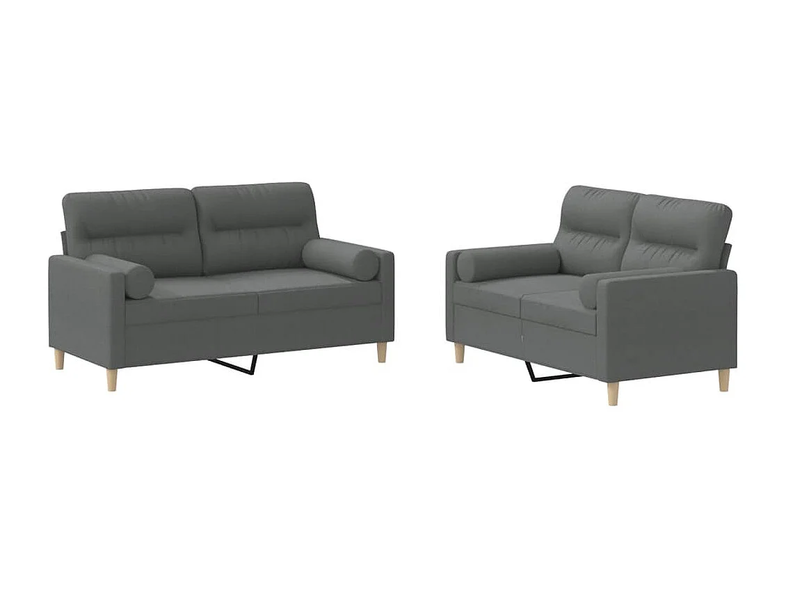 Ensemble de canapés 2 pcs coussins gris foncé tissu
