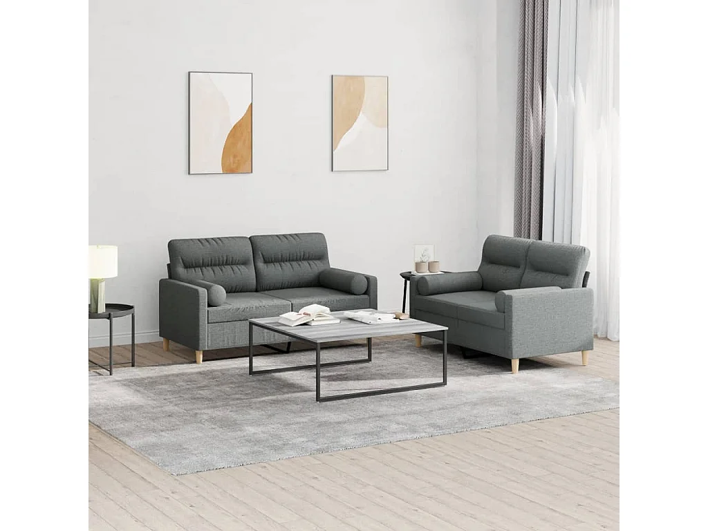 Ensemble de canapés 2 pcs coussins gris foncé tissu