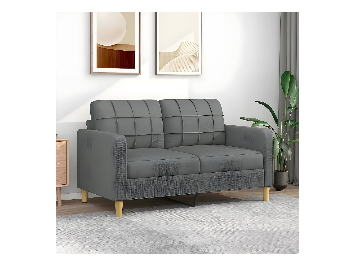 Canapé à 2 places Gris foncé 140 cm Tissu