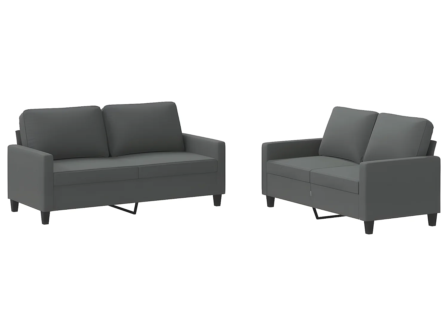 Set divano 2 pezzi con cuscini in tessuto grigio scuro