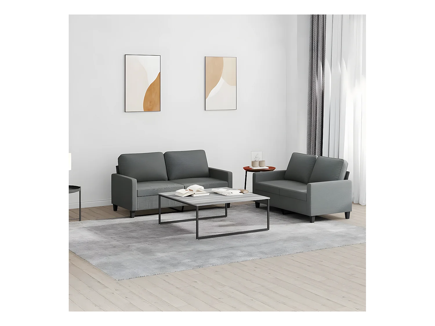 Ensemble de canapés 2 pcs avec coussins Gris foncé Tissu