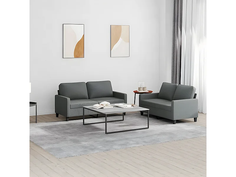 Set divano 2 pezzi con cuscini in tessuto grigio scuro