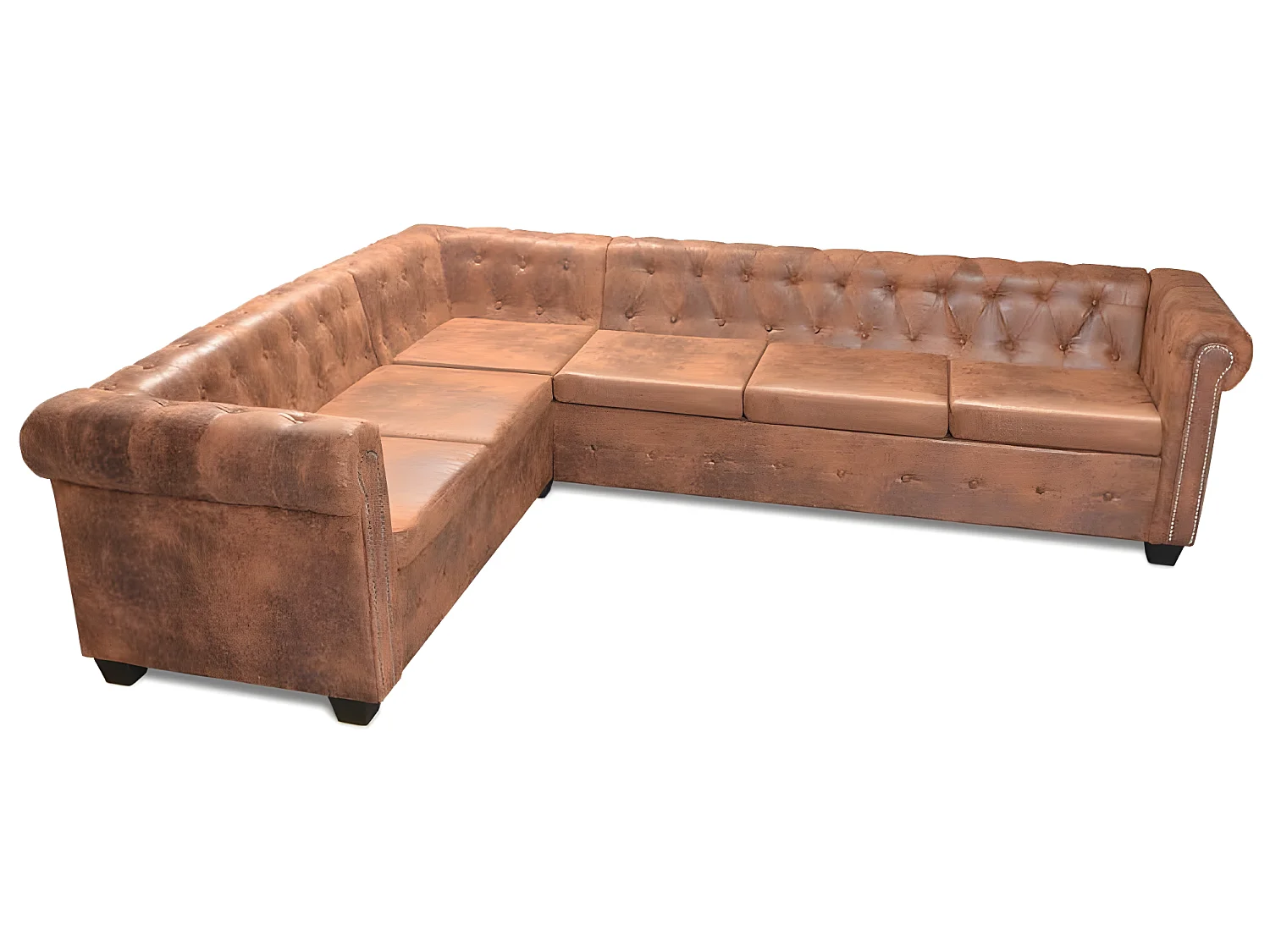 Canapé d'angle Chesterfield 6 Places Cuir artificiel Marron