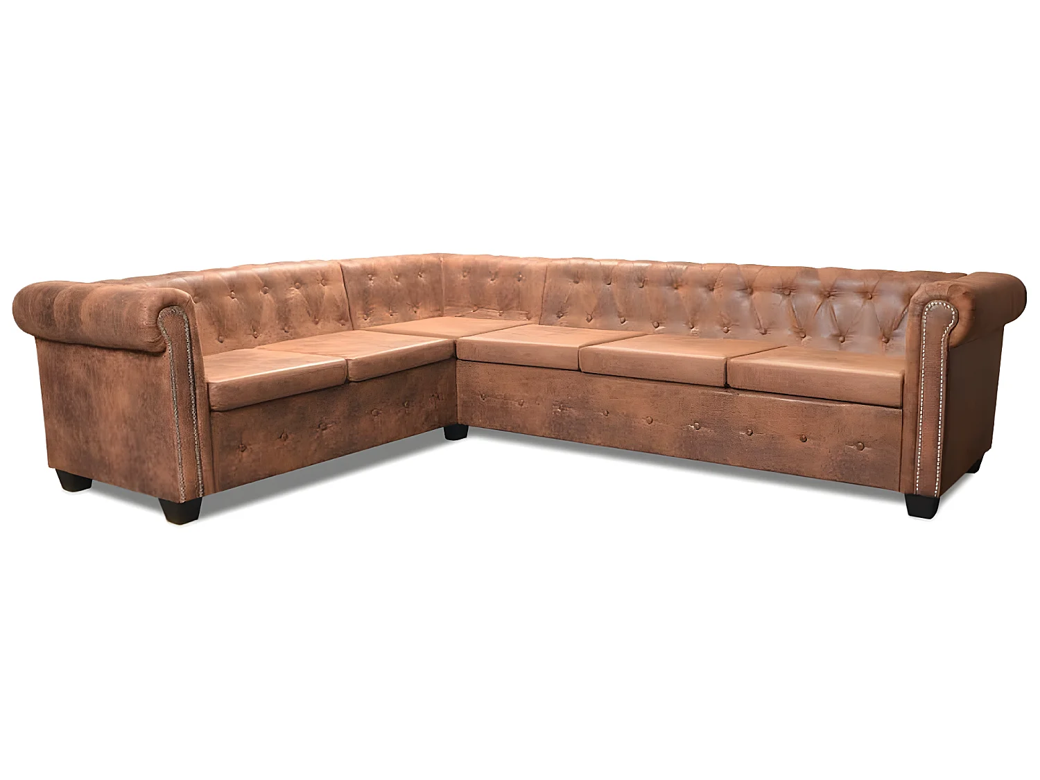 Canapé d'angle Chesterfield 6 Places Cuir artificiel Marron