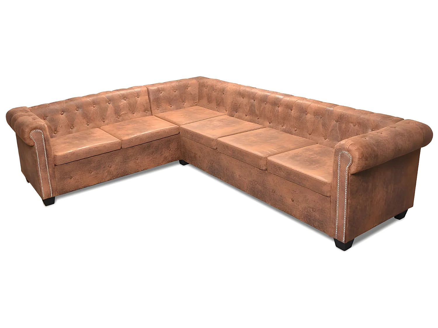 Canapé d'angle Chesterfield 6 Places Cuir artificiel Marron