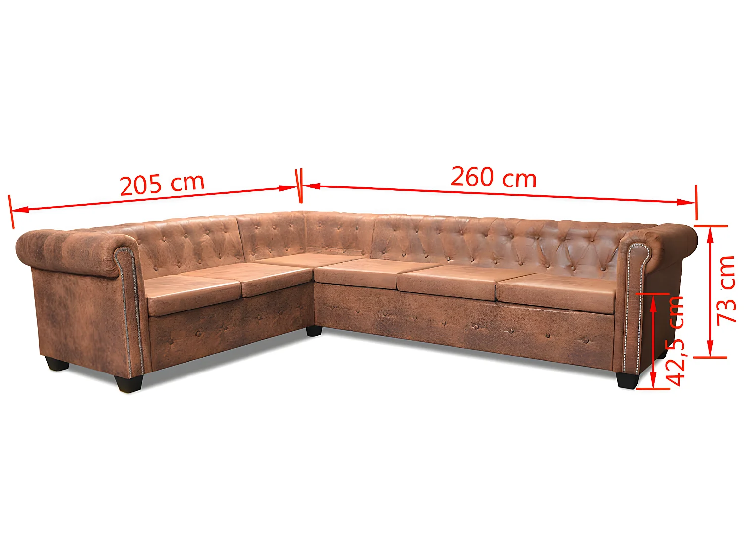 Canapé d'angle Chesterfield 6 Places Cuir artificiel Marron