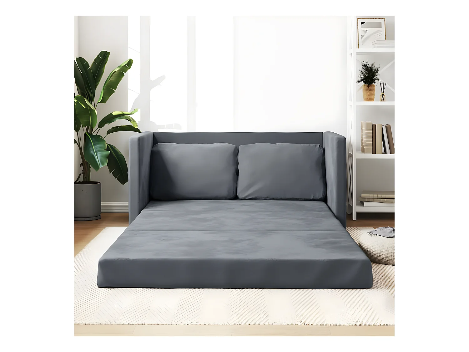 2 in 1 slaapbank donkergrijs 122x204x55 cm fluweel