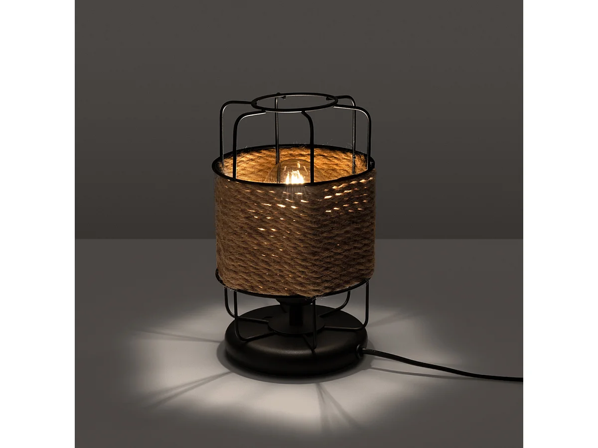 Lampade Da Scrivania Gizur Industriale Di Acciaio/Corda - 1 Sorgenti Luminose - L.15 X A.25 Cm - Nero/Corda