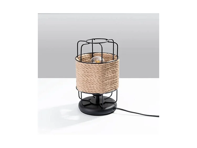 Lampes De Bureau Gizur Industriel En Acier/Corde - 1 Sources Lumineuses - L.15 X H.25 Cm - Noir/Cordon