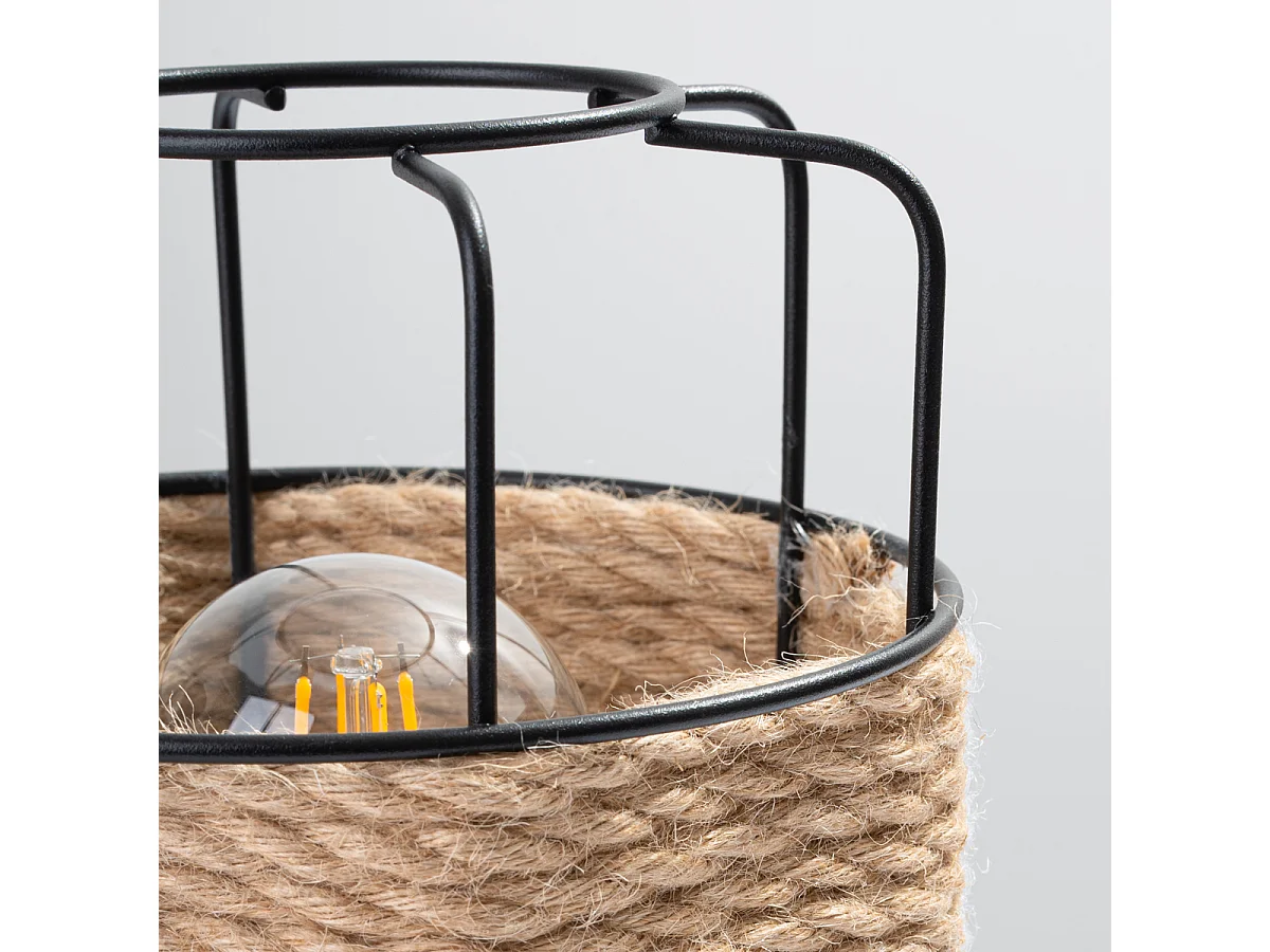 Lampes De Bureau Gizur Industriel En Acier/Corde - 1 Sources Lumineuses - L.15 X H.25 Cm - Noir/Cordon