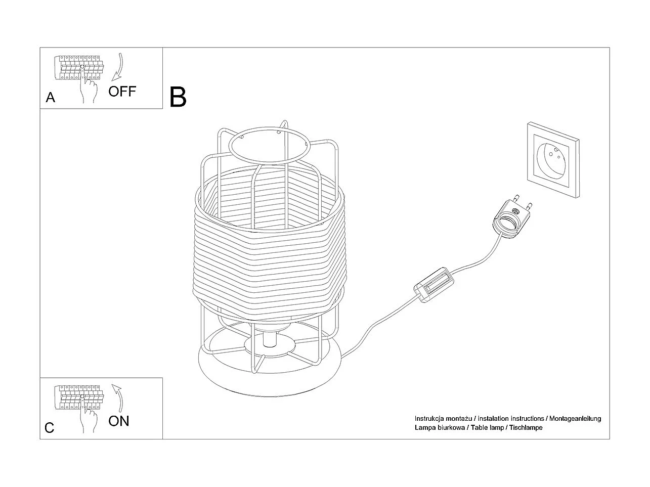 Lampes De Bureau Gizur Industriel En Acier/Corde - 1 Sources Lumineuses - L.15 X H.25 Cm - Noir/Cordon