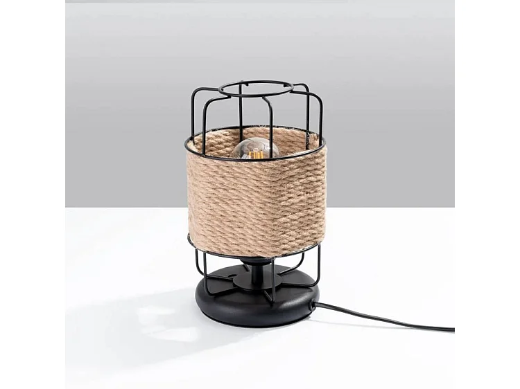 Lampes De Bureau Gizur Industriel En Acier/Corde - 1 Sources Lumineuses - L.15 X H.25 Cm - Noir/Cordon