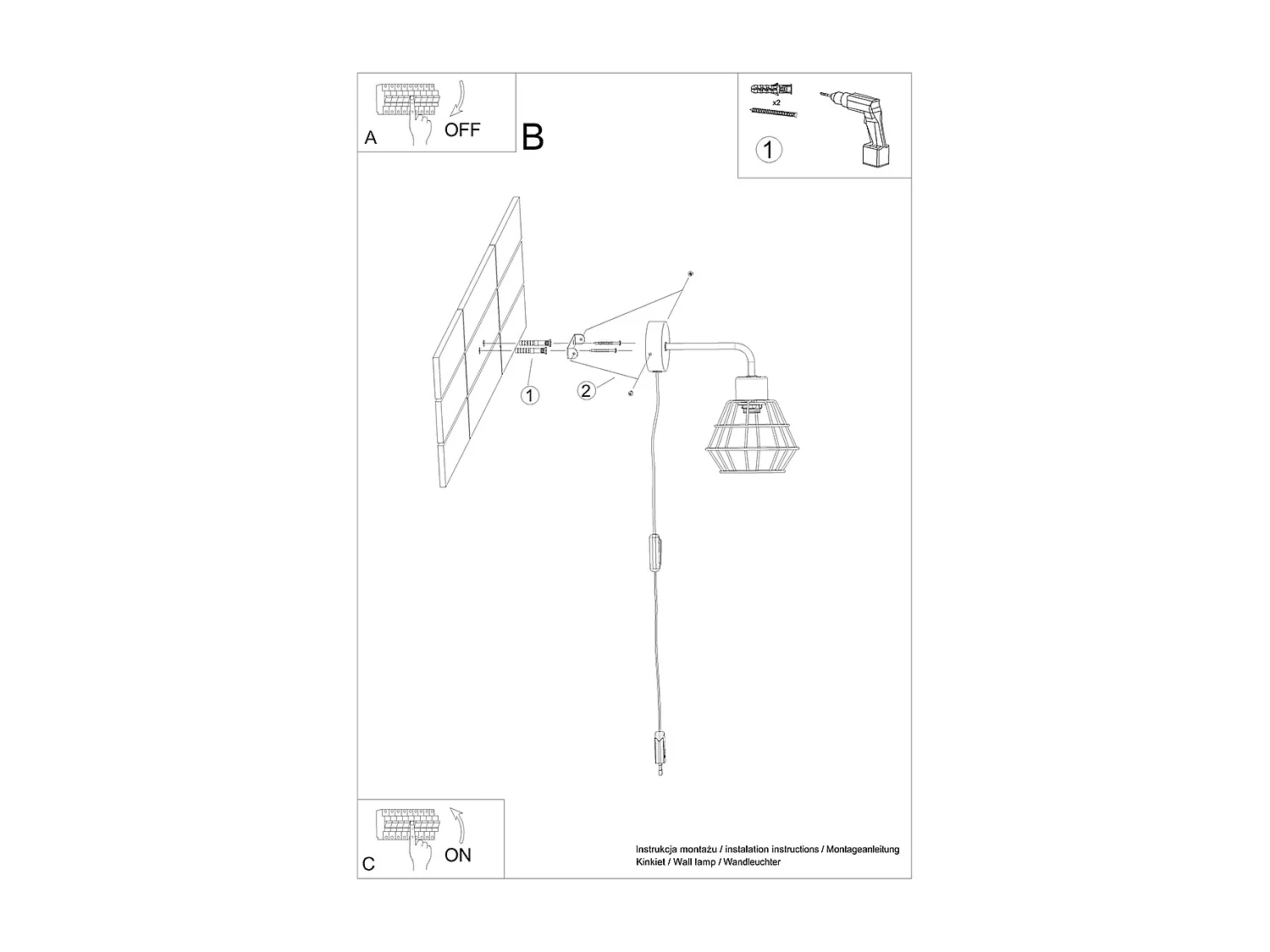 Kinkiety Industrialny Suba, Stal - 1 Źródło - L.15 X H.23 Cm - Czarny