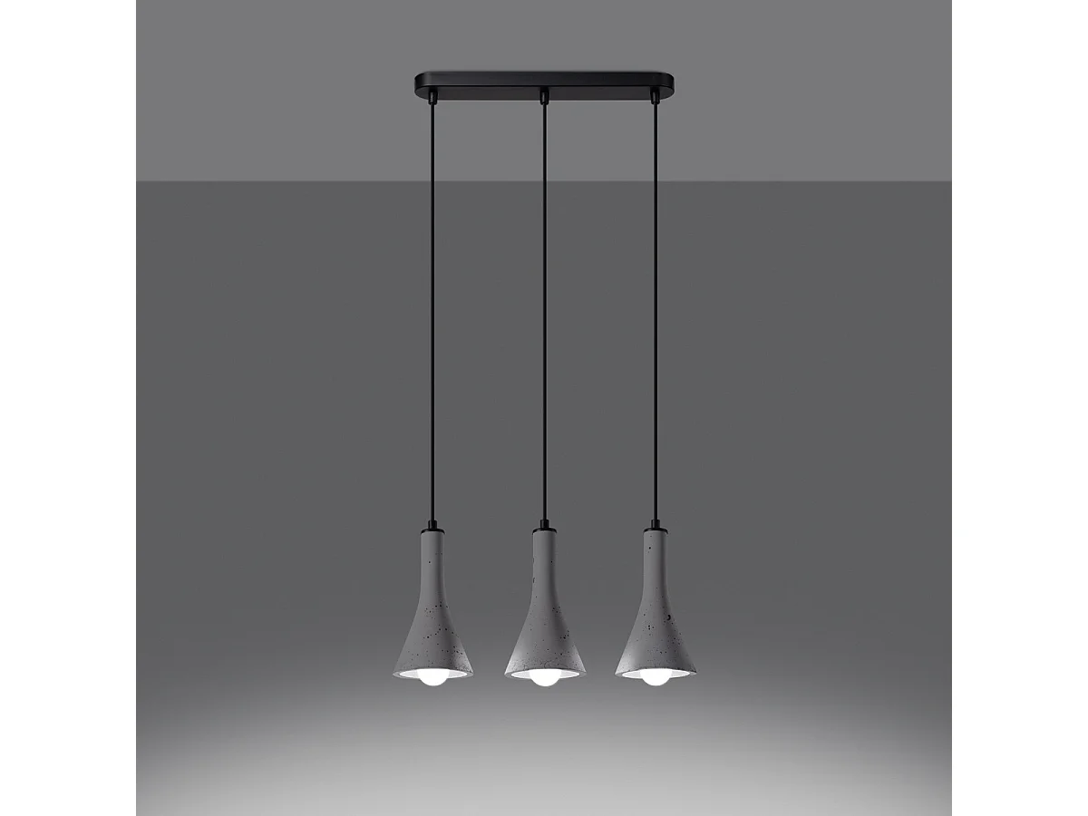 Lampe Suspendues Rea Moderne En Béton - 3 Sources Lumineuses - L.46 X H.110 Cm - Gris