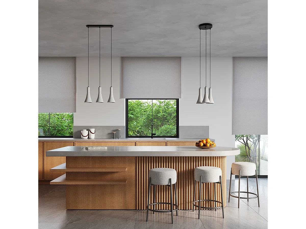 Lampe Suspendues Rea Moderne En Béton - 3 Sources Lumineuses - L.46 X H.110 Cm - Gris
