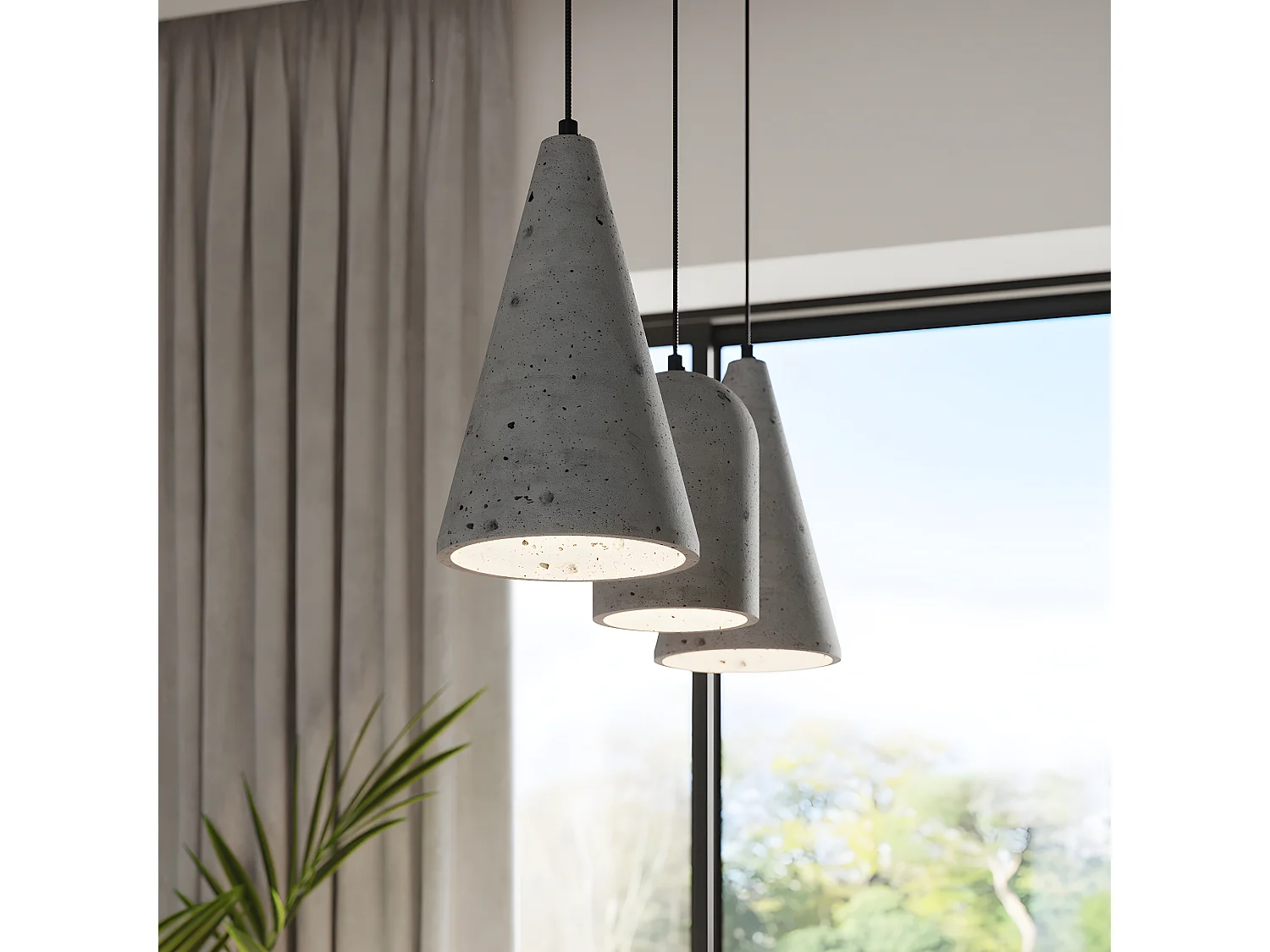 Lampes Suspendues Nimis Minimaliste En Pvc/Béton - 1 Sources Lumineuses - L.14,5 X H.125 Cm - Gris Noir