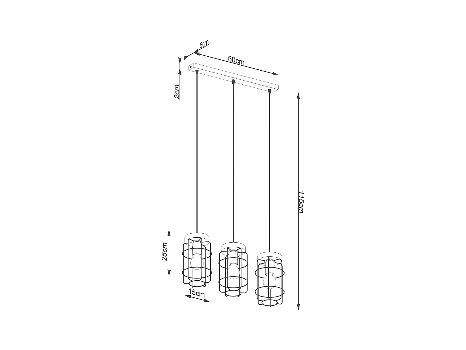 Lampes Suspendues Gotto Industriel En Acier/Bois - 3 Sources Lumineuses - L.60 X H.115 Cm - Bois Noir
