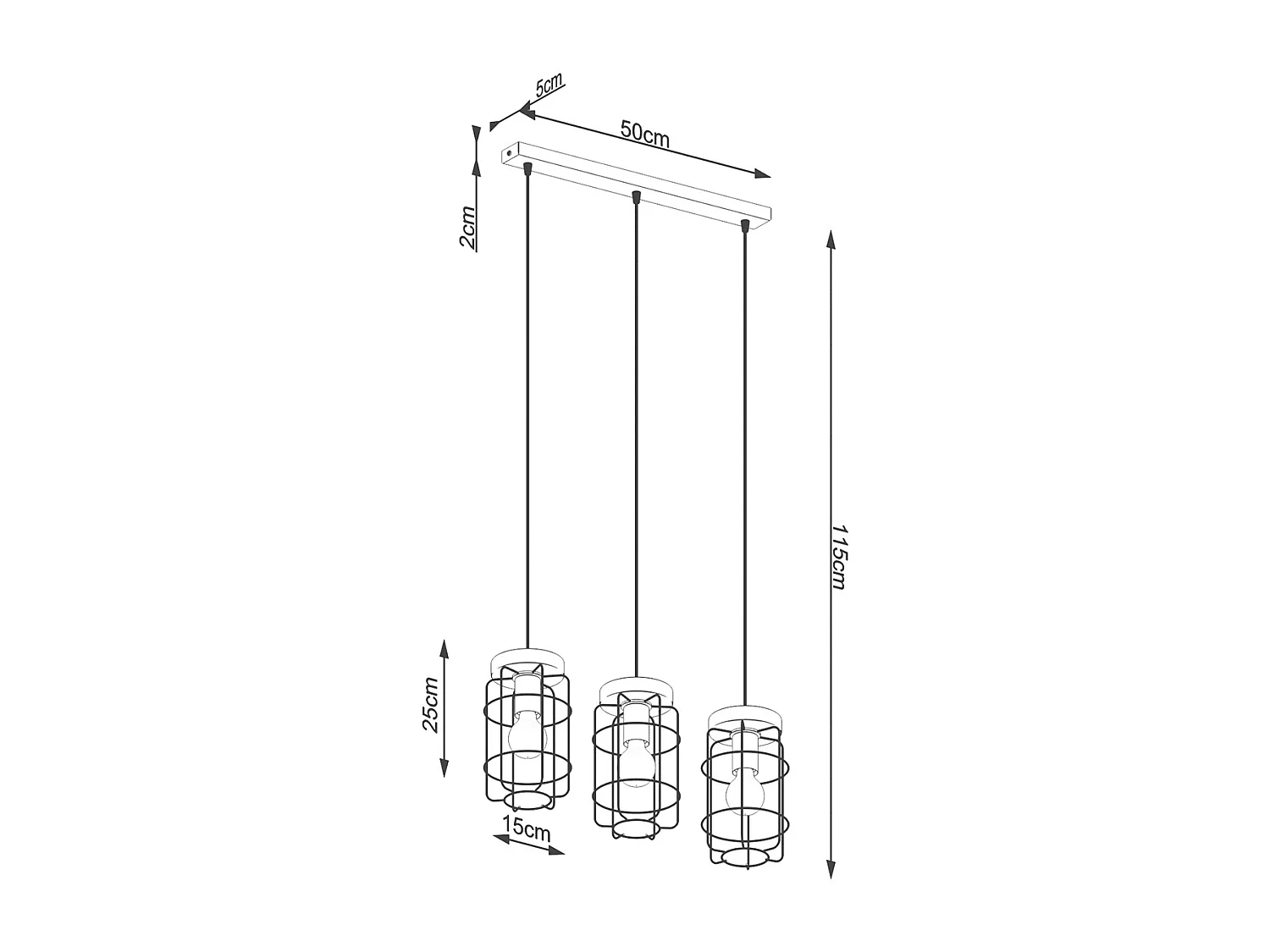 Lampes Suspendues Gotto Industriel En Acier/Bois - 3 Sources Lumineuses - L.60 X H.115 Cm - Bois Noir