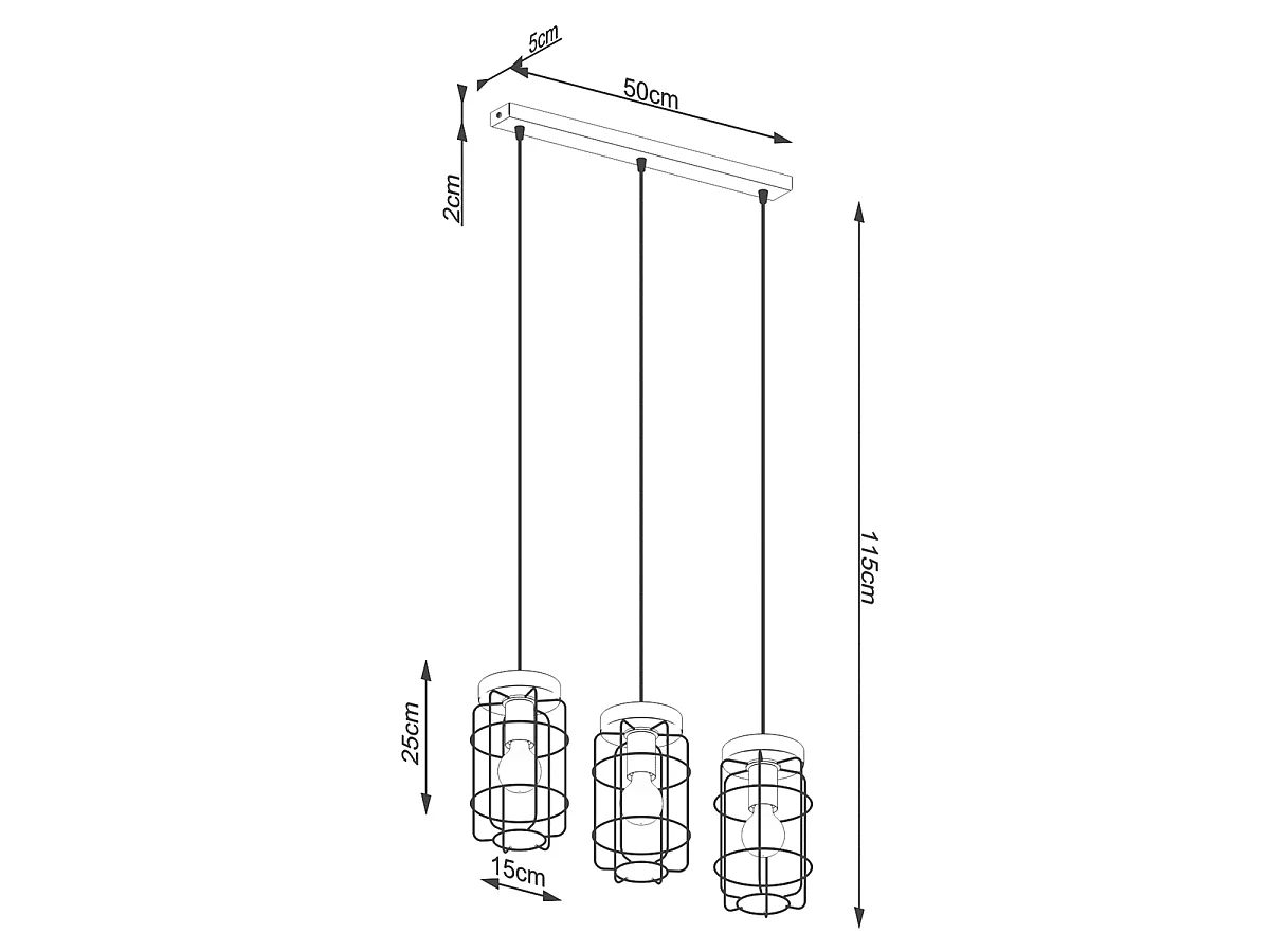 Lampe Suspendues Gotto Industriel En Acier/Bois - 3 Sources Lumineuses - L.60 X H.115 Cm - Bois Noir
