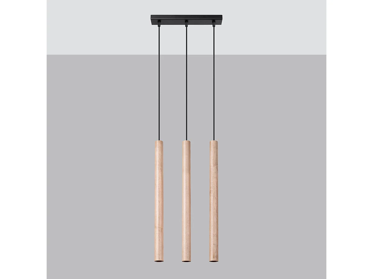 Lámpara colgantes PASTELO moderno de acero/madera - 3 fuentes luminosas - L.30 x A.110 cm - madera