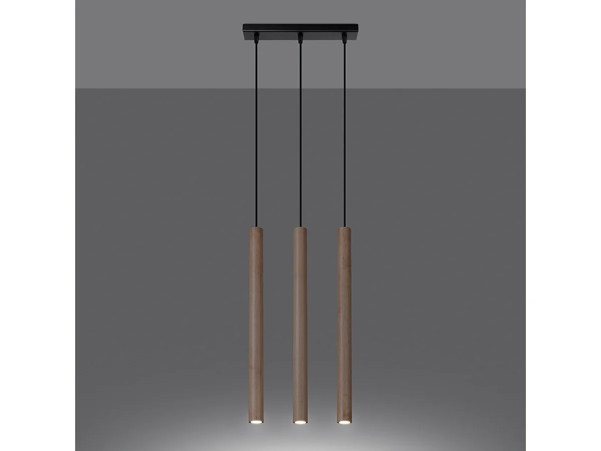 Lámpara colgantes PASTELO moderno de acero/madera - 3 fuentes luminosas - L.30 x A.110 cm - madera