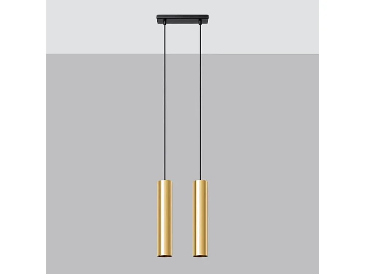 Lampes Suspendues Lagos Moderne En Acier - 2 Sources Lumineuses - L.30 X H.90 Cm - Éclat Doré